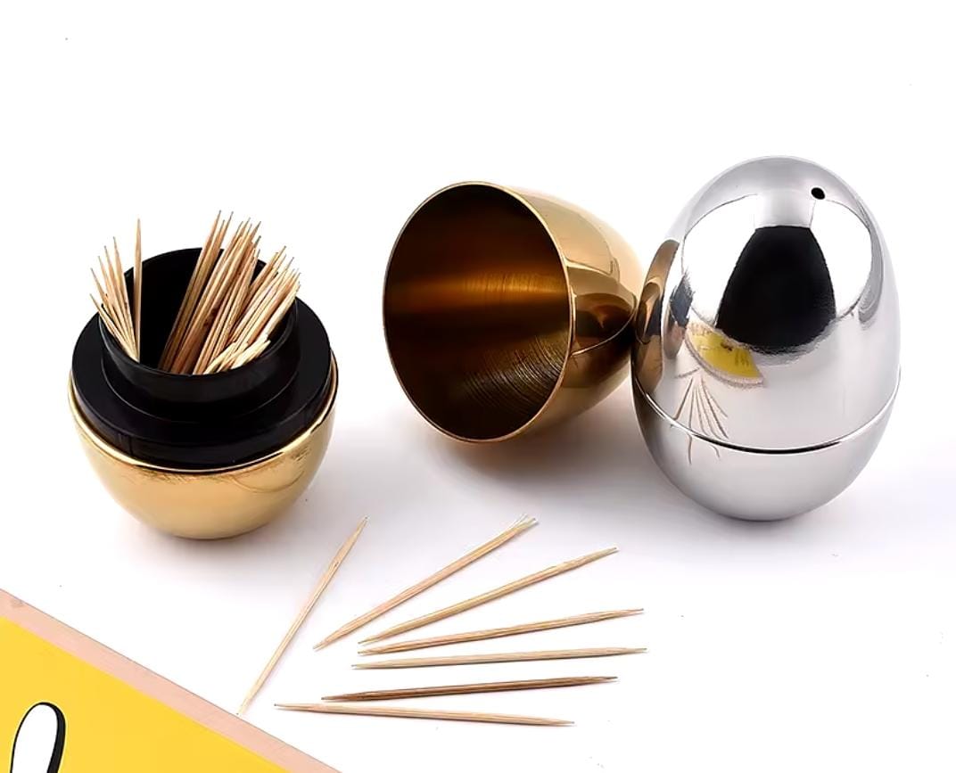 Modern Gold Egg Design Toothpick Holder Box – Compact Hygienic Toothpick Dispenser for Home Dining, Restaurants, Hotels & Office Tables