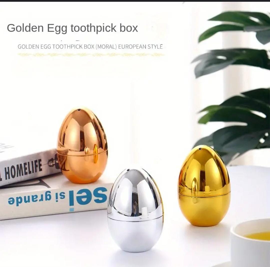 Modern Gold Egg Design Toothpick Holder Box – Compact Hygienic Toothpick Dispenser for Home Dining, Restaurants, Hotels & Office Tables
