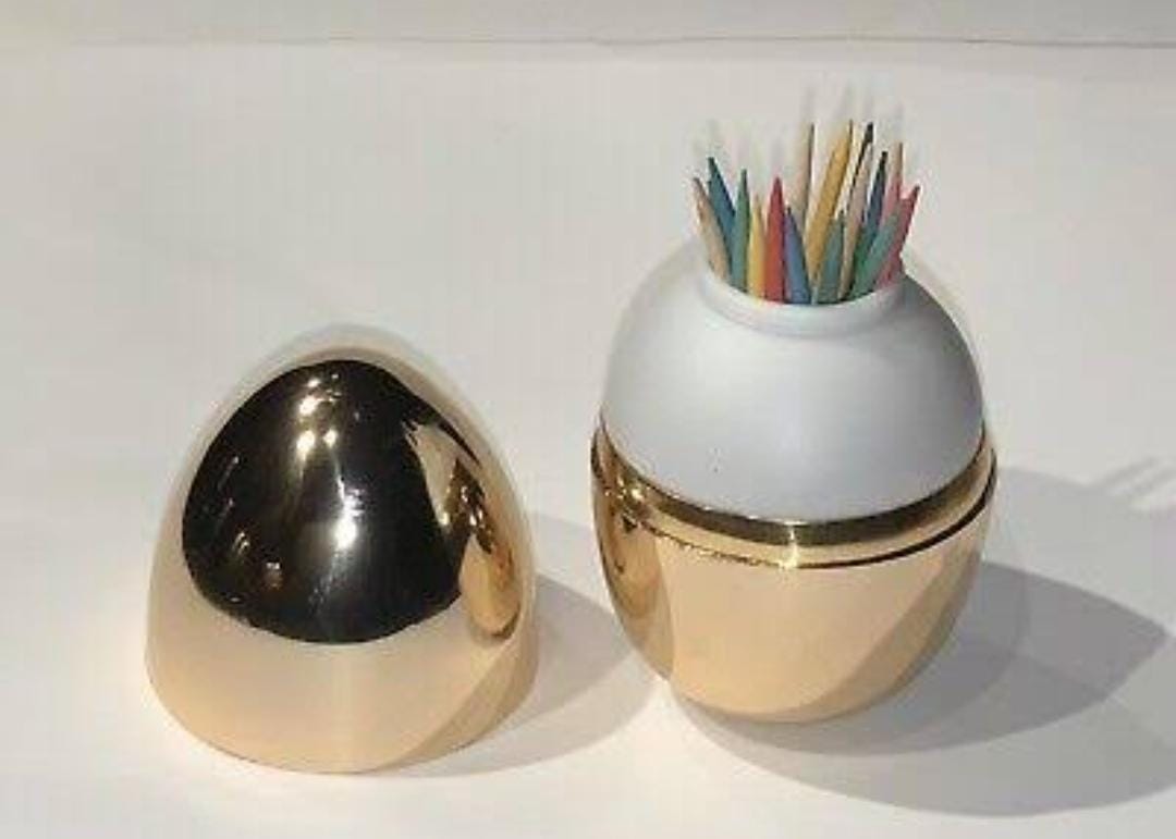 Modern Gold Egg Design Toothpick Holder Box – Compact Hygienic Toothpick Dispenser for Home Dining, Restaurants, Hotels & Office Tables