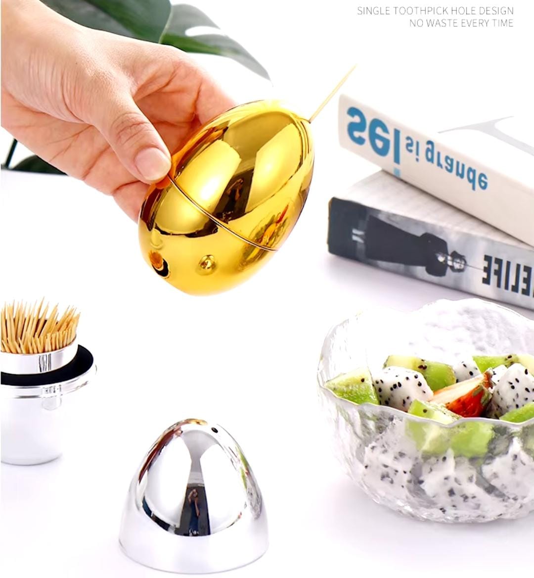 Modern Gold Egg Design Toothpick Holder Box – Compact Hygienic Toothpick Dispenser for Home Dining, Restaurants, Hotels & Office Tables