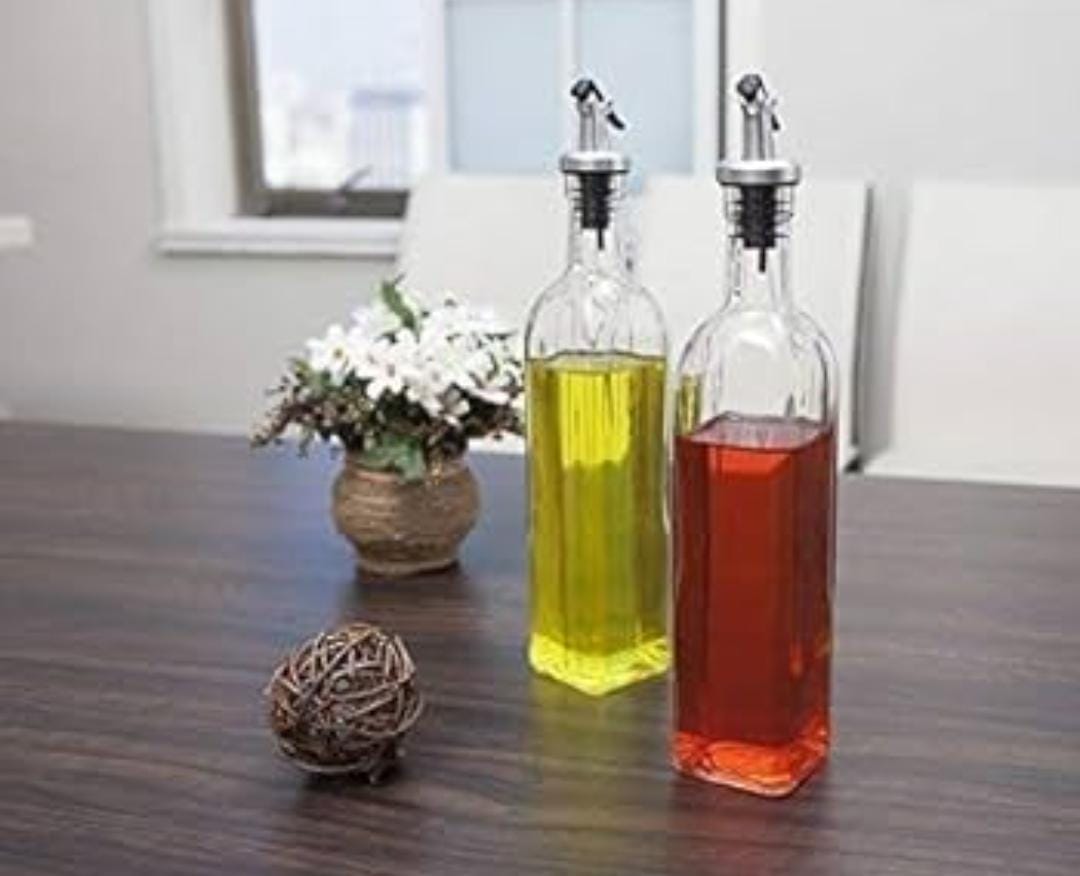 Premium Clear Glass Oil Dispenser Bottle with Stainless Steel Pour Spout – Leak-Proof Kitchen Vinegar, Olive Oil & Cooking Sauce Container