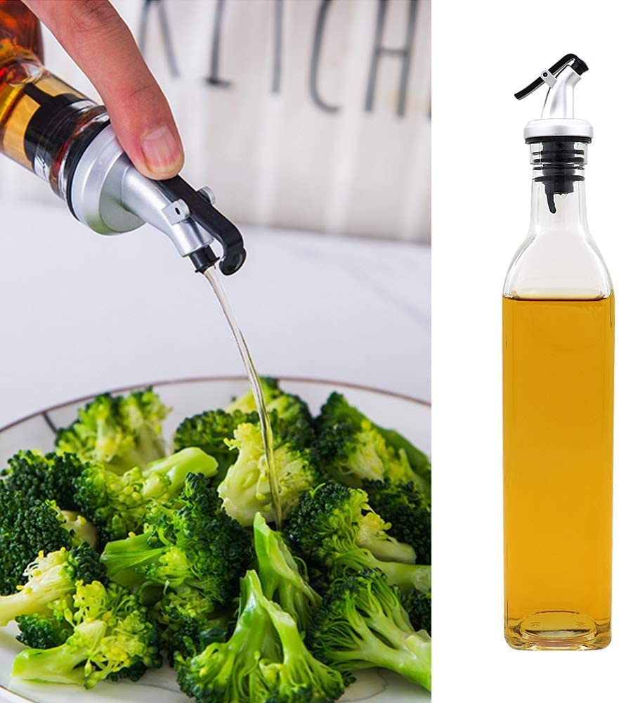 Premium Clear Glass Oil Dispenser Bottle with Stainless Steel Pour Spout – Leak-Proof Kitchen Vinegar, Olive Oil & Cooking Sauce Container