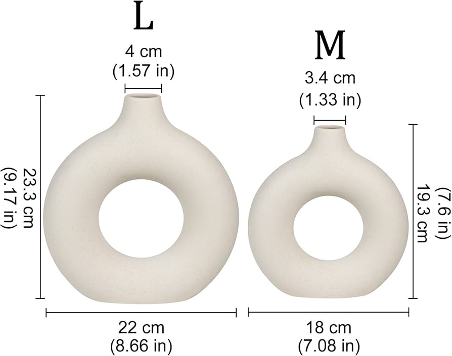 Luxury 2-in-1 Porcelain Ceramic 2-in-1 Donut Flower Vase Set – Modern Minimalist Hollow Ring Decorative Vases for Home, Office, Living Room & Table Decor