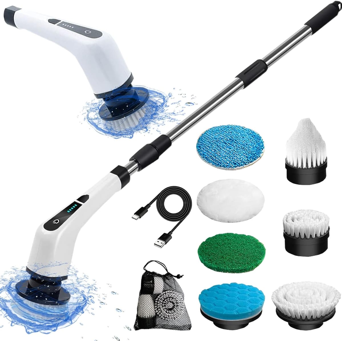 Rechargeable 9-In-1 Electric Spin Cleaning Brush with Extension Handle – Cordless Waterproof Power Scrubber for Bathroom, Tiles, Kitchen & Car Cleaning