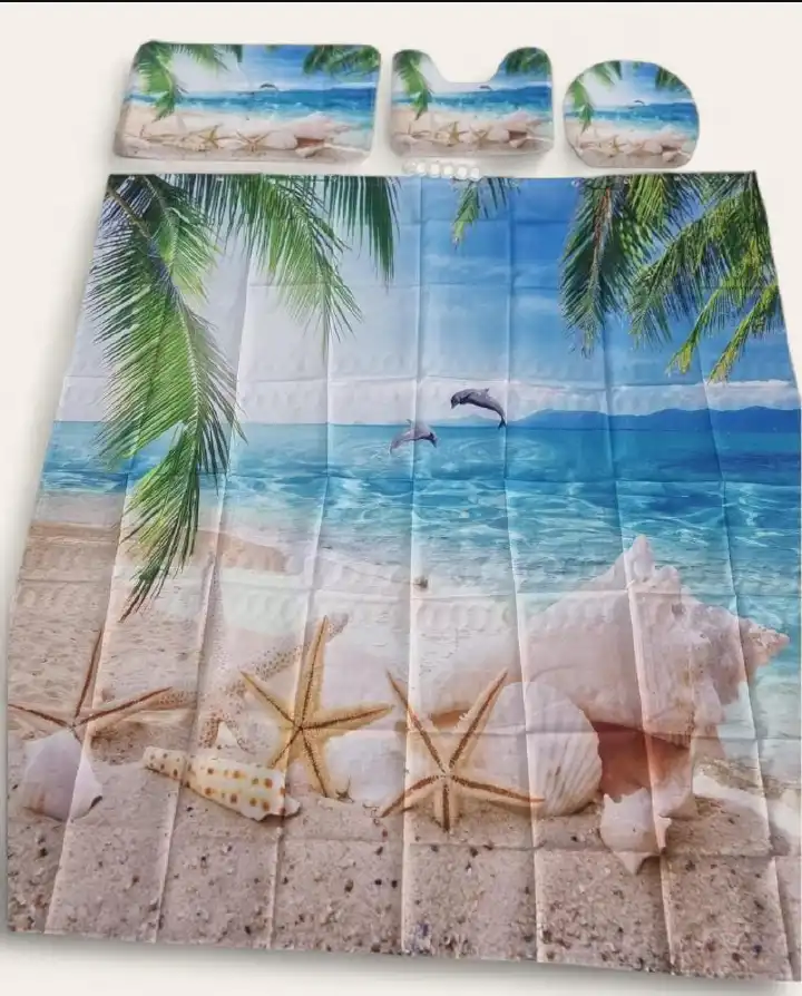 Modern Luxury 4-in-1 Bathroom Decor Set – 3D Butterfly Rugs, Anti-Skid Woolen Mats & Waterproof Shower Curtain Combo