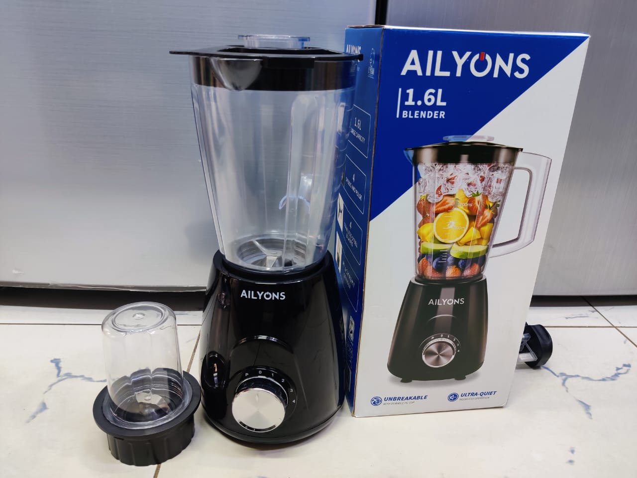 AiLyons 2-in-1 Blender B205 1.6L with Grinder Jar, 300W Powerful Motor, Multi-Speed Control, Durable Unbreakable Jar, Stainless Steel Blades, Smoothie Maker & Spice Grinder for Home Use