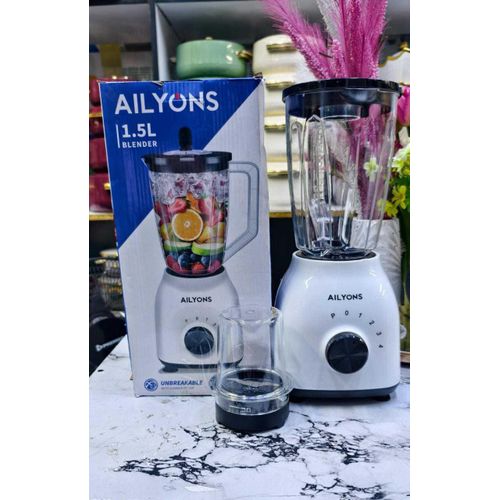 AiLyons 2-in-1 Blender B205 1.6L with Grinder Jar, 300W Powerful Motor, Multi-Speed Control, Durable Unbreakable Jar, Stainless Steel Blades, Smoothie Maker & Spice Grinder for Home Use