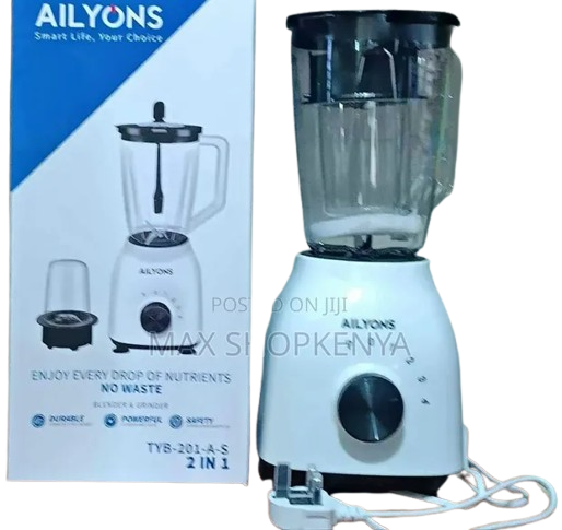 AiLyons 2-in-1 Blender B205 1.6L with Grinder Jar, 300W Powerful Motor, Multi-Speed Control, Durable Unbreakable Jar, Stainless Steel Blades, Smoothie Maker & Spice Grinder for Home Use