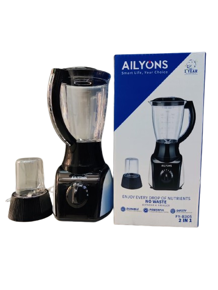 AiLyons FY-B305 2-in-1 Blender with Grinder 1.5L, 300W Powerful Motor, 4 Speed Control with Pulse, Unbreakable Jar, Stainless Steel Blades, Multi-Purpose Smoothie & Spice Grinder