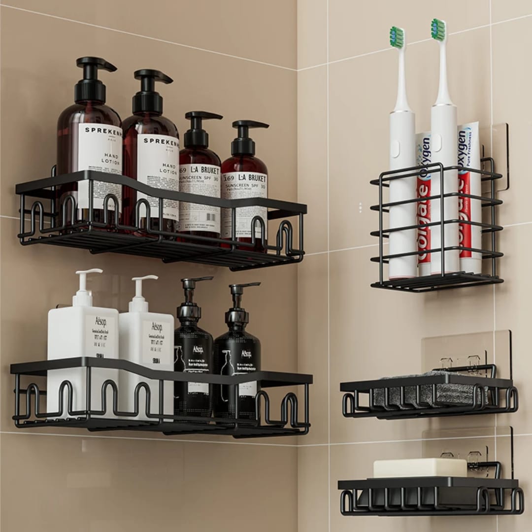 5‑in‑1 Bathroom Organizer Set – Multi‑Purpose Shower & Wall Storage Rack, Rustproof 5‑Piece Bathroom Caddy with Shelves, Soap & Toothbrush Holders for Clutter‑Free Bathroom Space