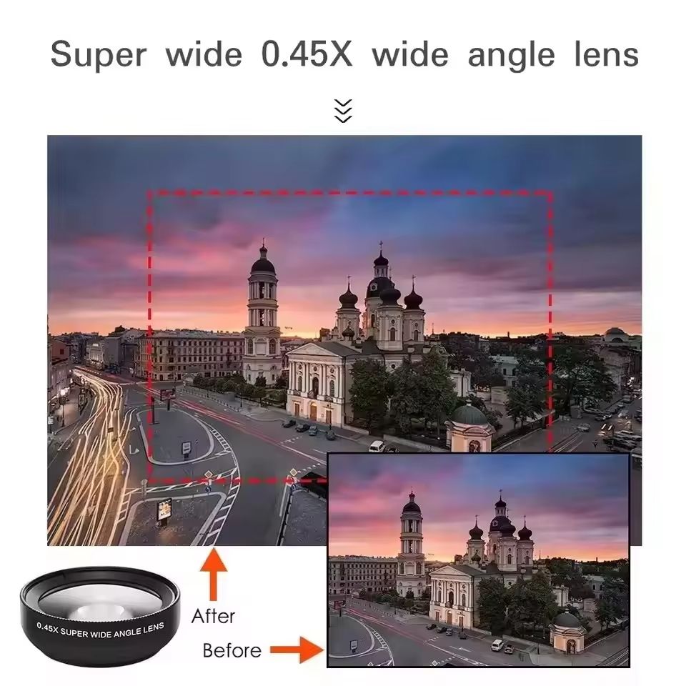 37mm Mobile Phone Lens Professional 0.45X 49uv Super Wide-Angle + Macro HD Lens For iPhone Android 2 IN 1 Lens Universal Clip