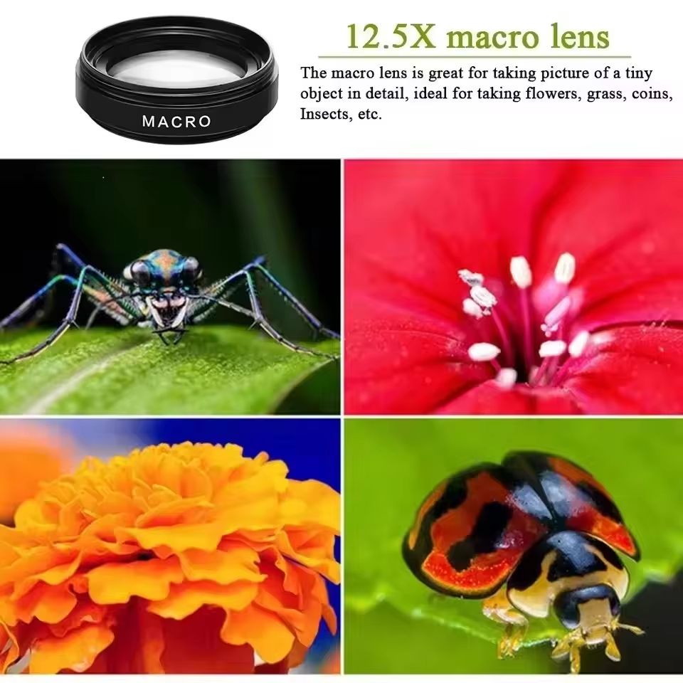 37mm Mobile Phone Lens Professional 0.45X 49uv Super Wide-Angle + Macro HD Lens For iPhone Android 2 IN 1 Lens Universal Clip
