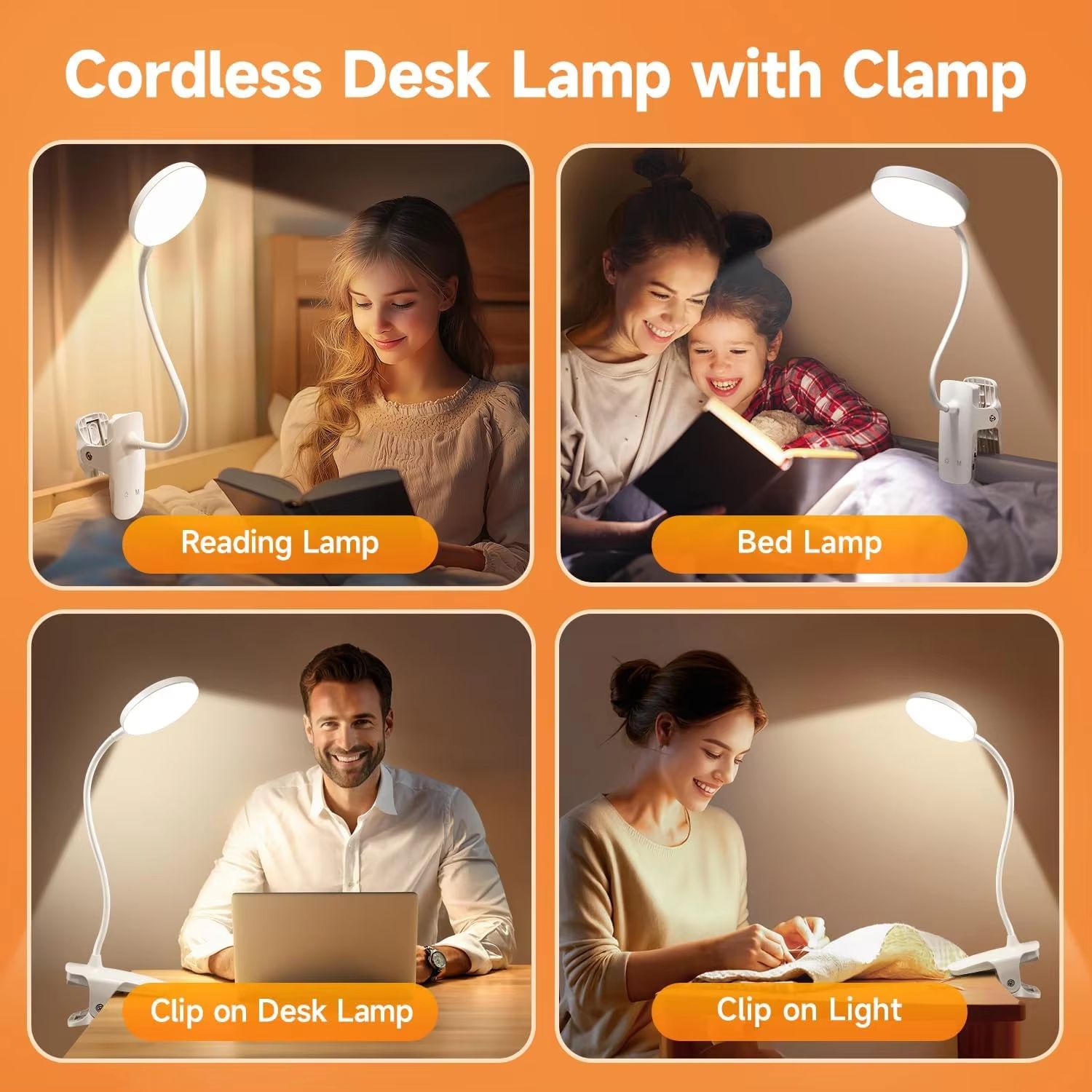 Clip on Reading Light Dimmable Book Light Reading in Bed Stepless Brightness Eye Protect Book Light Rechargeable Clip on light