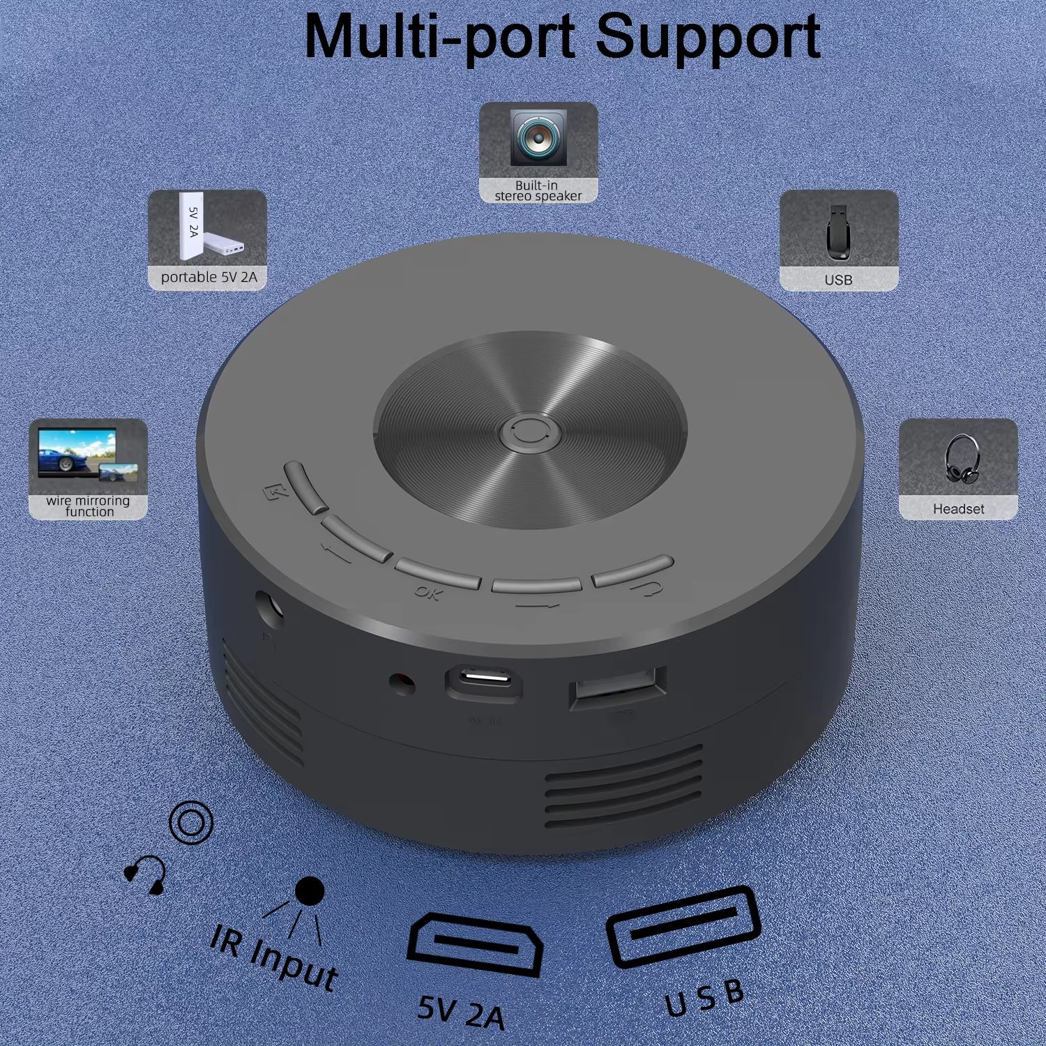 YT200 projector portable home theater small entertainment projector, can be plugged into a phone, supports 5V2A mobile power
