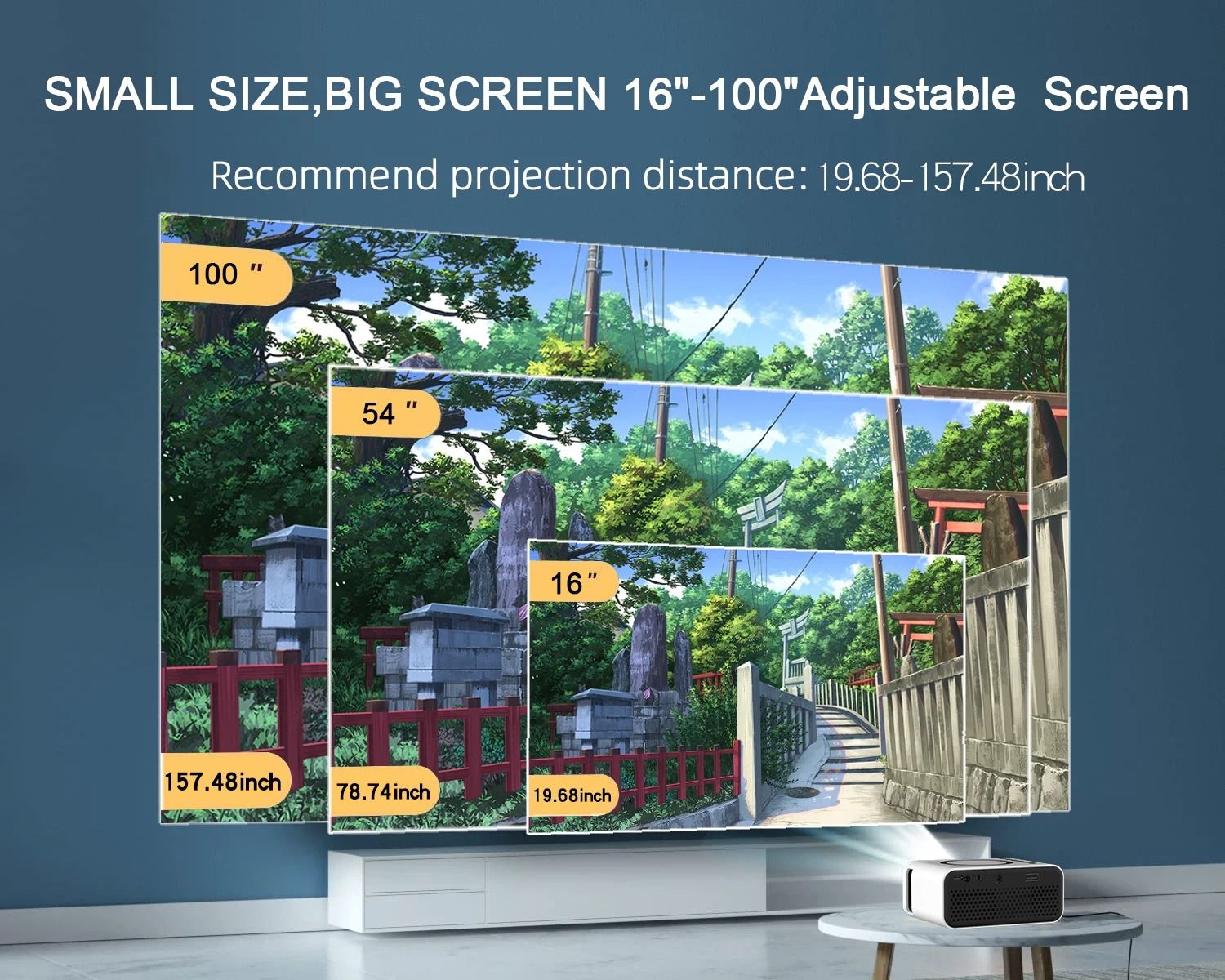 yt300 supports 1080p outdoor use for convenient indoor mobile viewing, and supports the same screen high-definition projector