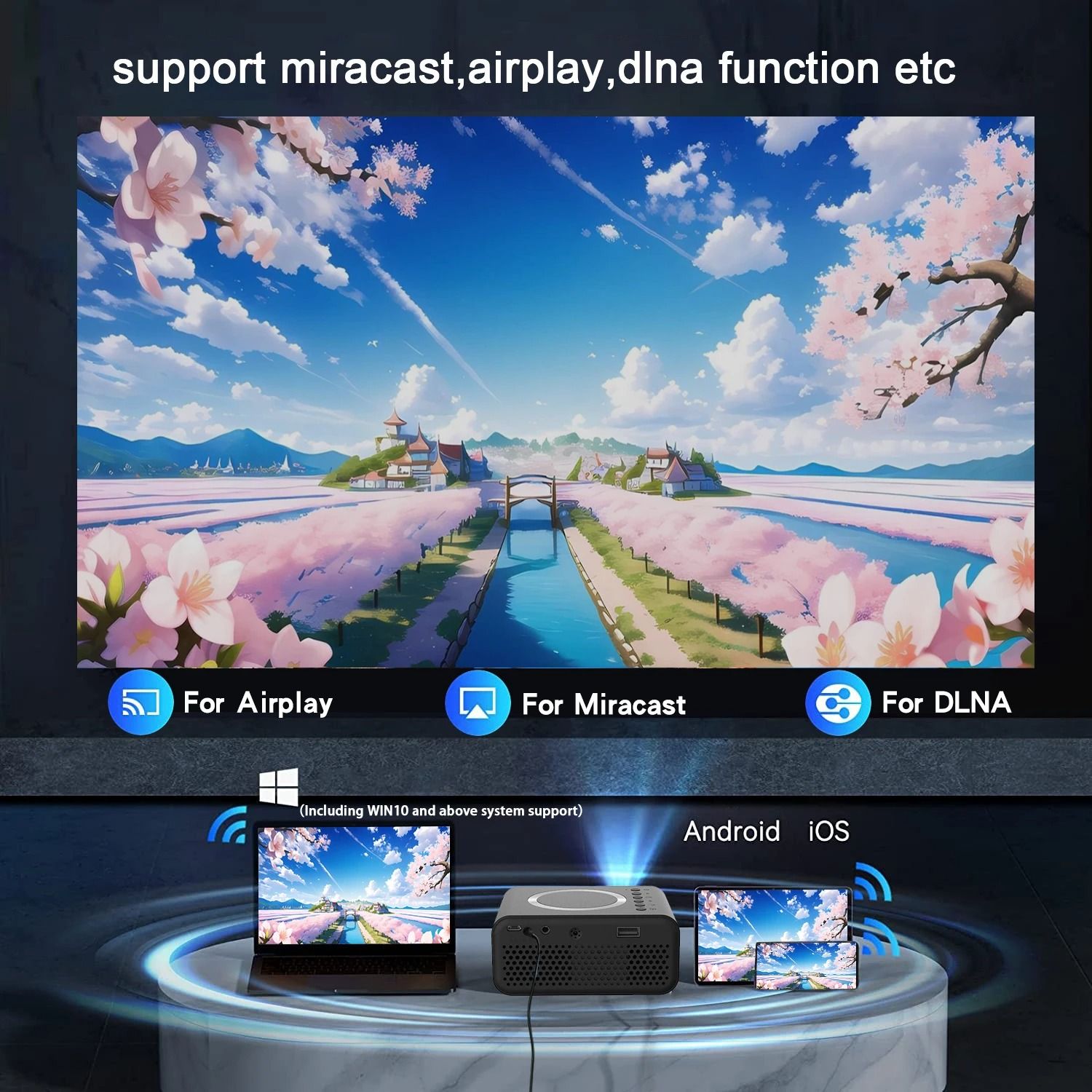 yt300 supports 1080p outdoor use for convenient indoor mobile viewing, and supports the same screen high-definition projector