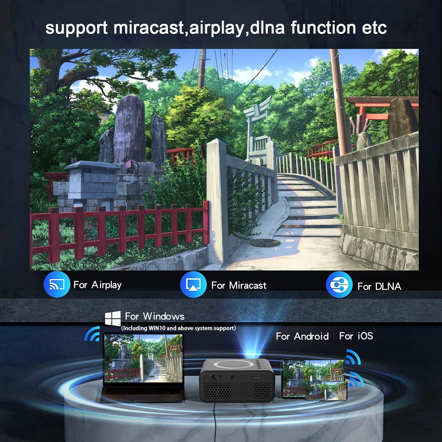 yt300 supports 1080p outdoor use for convenient indoor mobile viewing, and supports the same screen high-definition projector