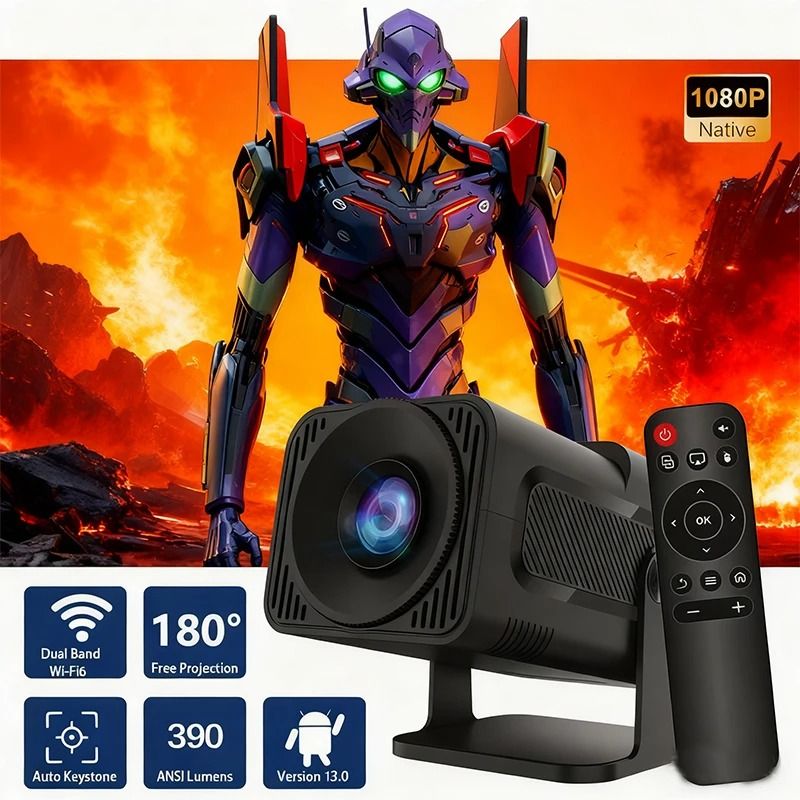 HY320 Mini Newly Native 720P Android 13 4K Projector 390ANSI Wifi6 BT5.0 Cinema Outdoor Portable 180° Rotable Projector