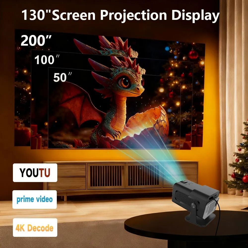 HY320 Mini Newly Native 720P Android 13 4K Projector 390ANSI Wifi6 BT5.0 Cinema Outdoor Portable 180° Rotable Projector