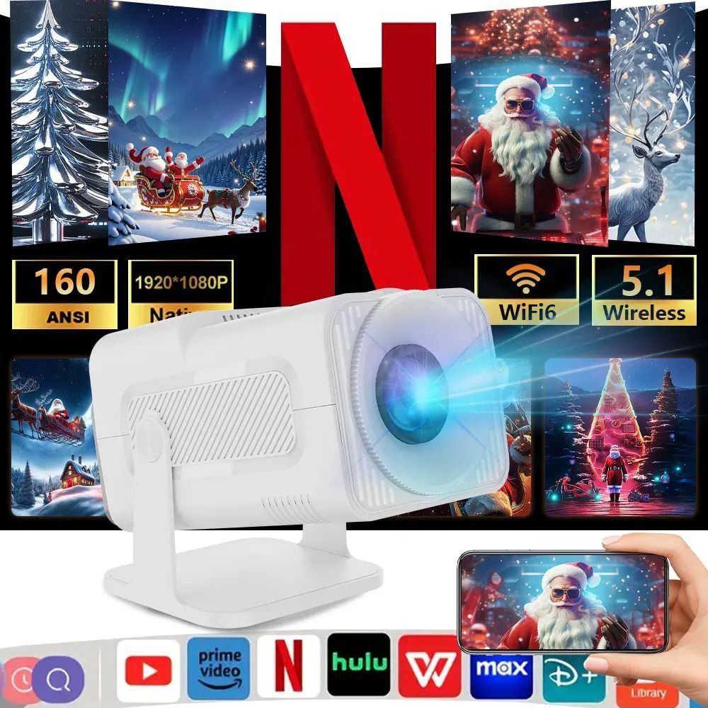 HY320 Mini Newly Native 720P Android 13 4K Projector 390ANSI Wifi6 BT5.0 Cinema Outdoor Portable 180° Rotable Projector
