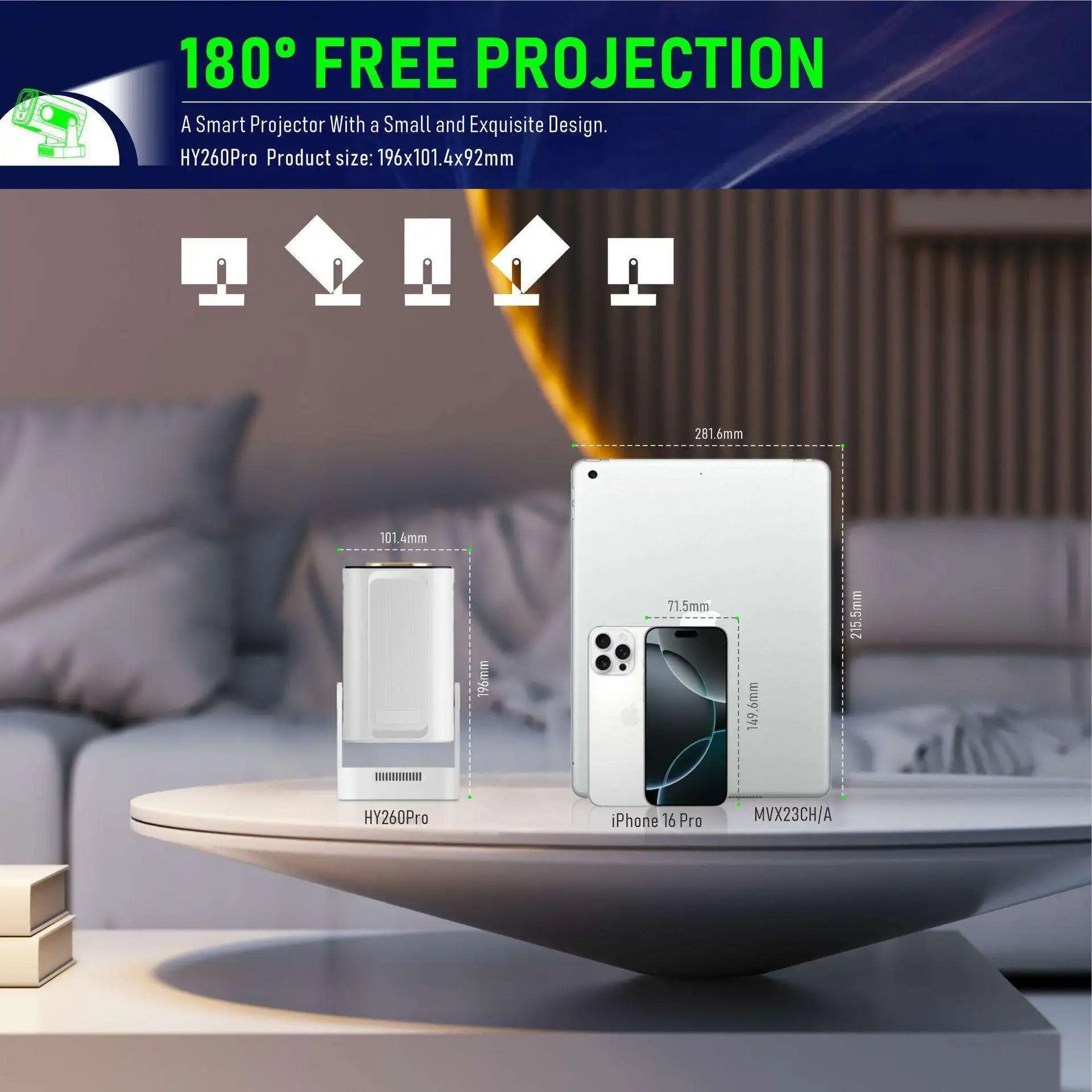 Smart Projector HY260 PRO Android 11 Native 1080P Projector Auto Focus 260ANSI Dual Wifi BT5.4 Home Outdoor with Voice Remote