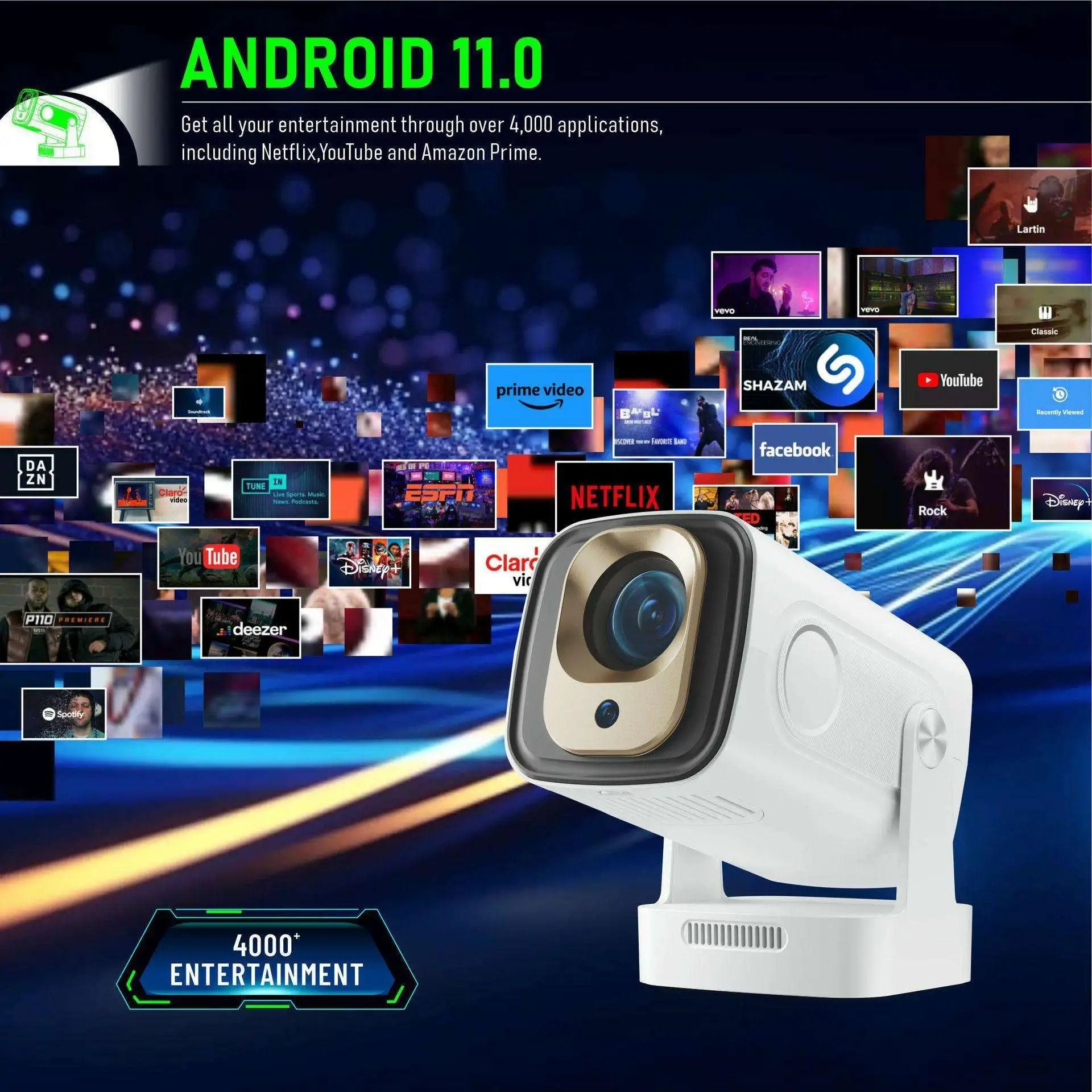 Smart Projector HY260 PRO Android 11 Native 1080P Projector Auto Focus 260ANSI Dual Wifi BT5.4 Home Outdoor with Voice Remote
