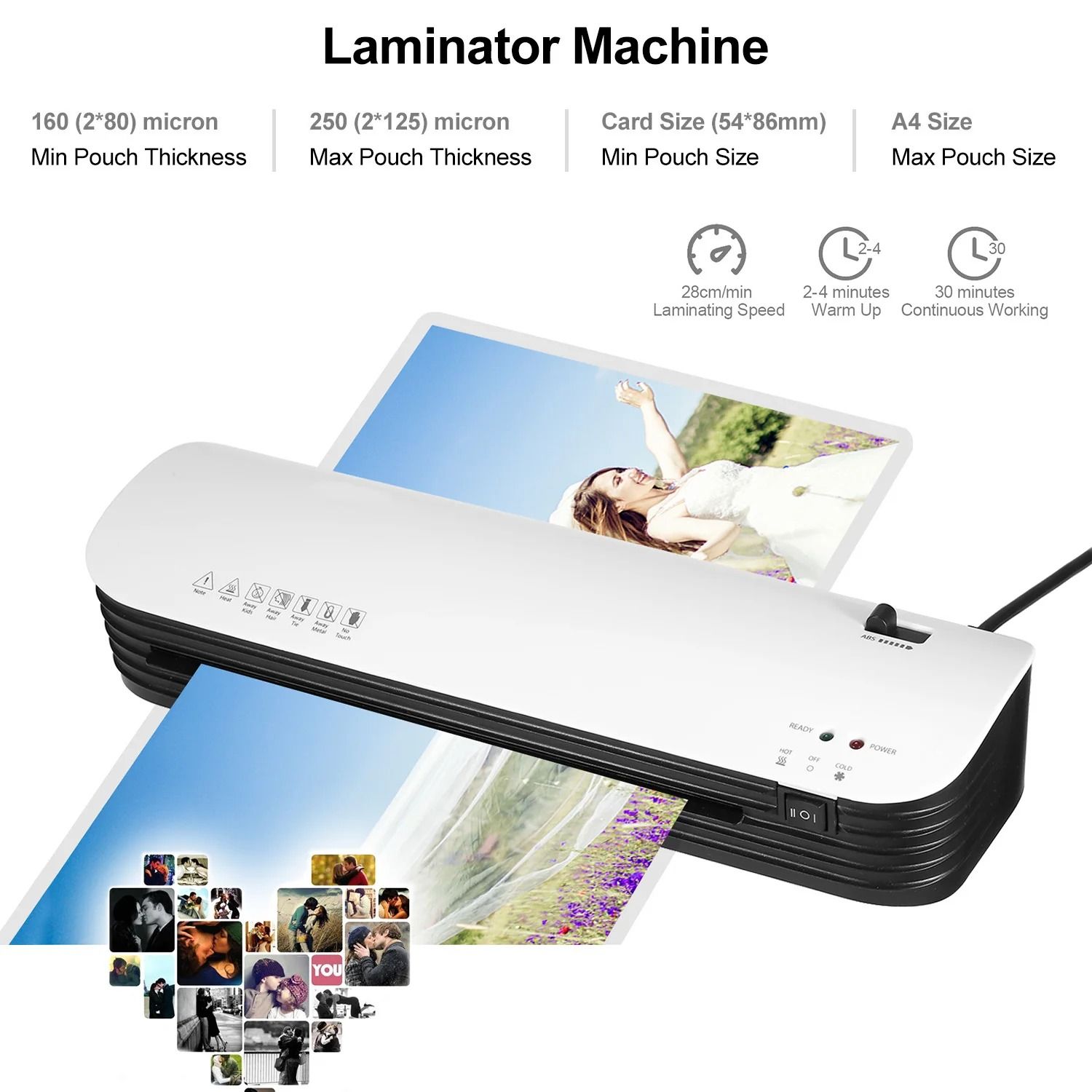 SL299 Laminator Machine Set A4 Size Hot and Cold Lamination 2 Roller System with 20 Laminating Pouches Paper Cutter Corner Round