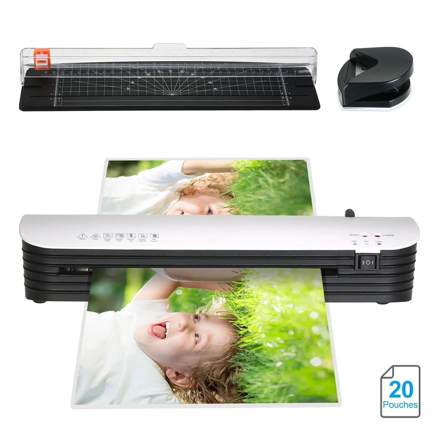 SL299 Laminator Machine Set A4 Size Hot and Cold Lamination 2 Roller System with 20 Laminating Pouches Paper Cutter Corner Round