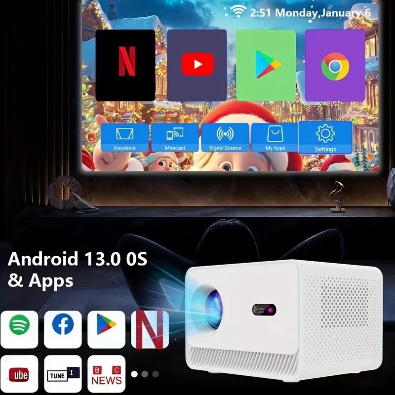 A10 Android 11 Projector Mini Home Cinema H713 BT5.2 1080P Smart 3D Portable Video Projector, HY300PRO Upgrade