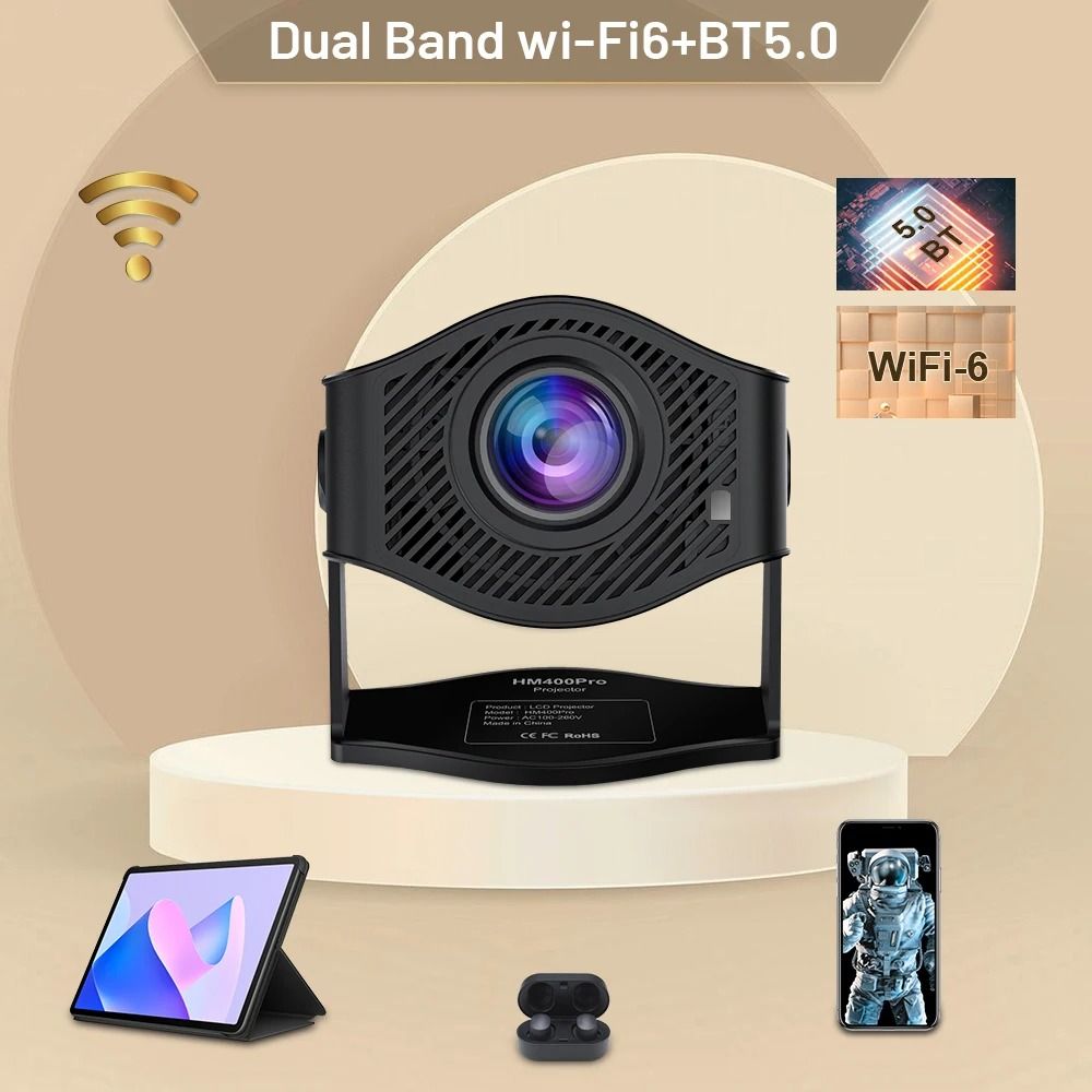 Android 11 HM400 Pro Projector Light Source LED Display Large Screen Dual Wi-Fi6 BT5.2 720P Portable Cinema Projector Upgraded