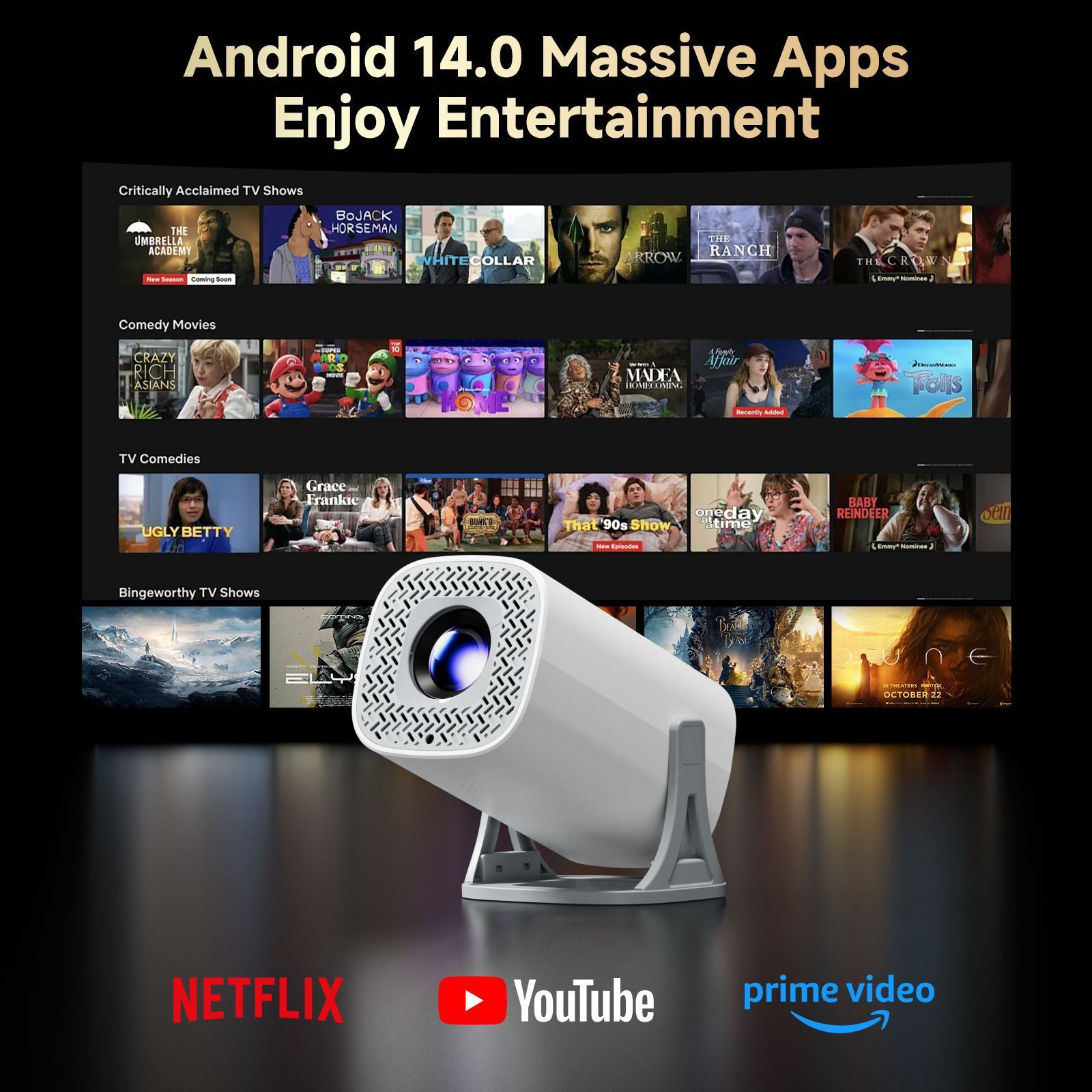 2026 New S40PRO Portable Mini Home Projector - Wireless Screen Mirroring, Android System, 4K HD Display | Small Body, Full Functions, Premium Quality