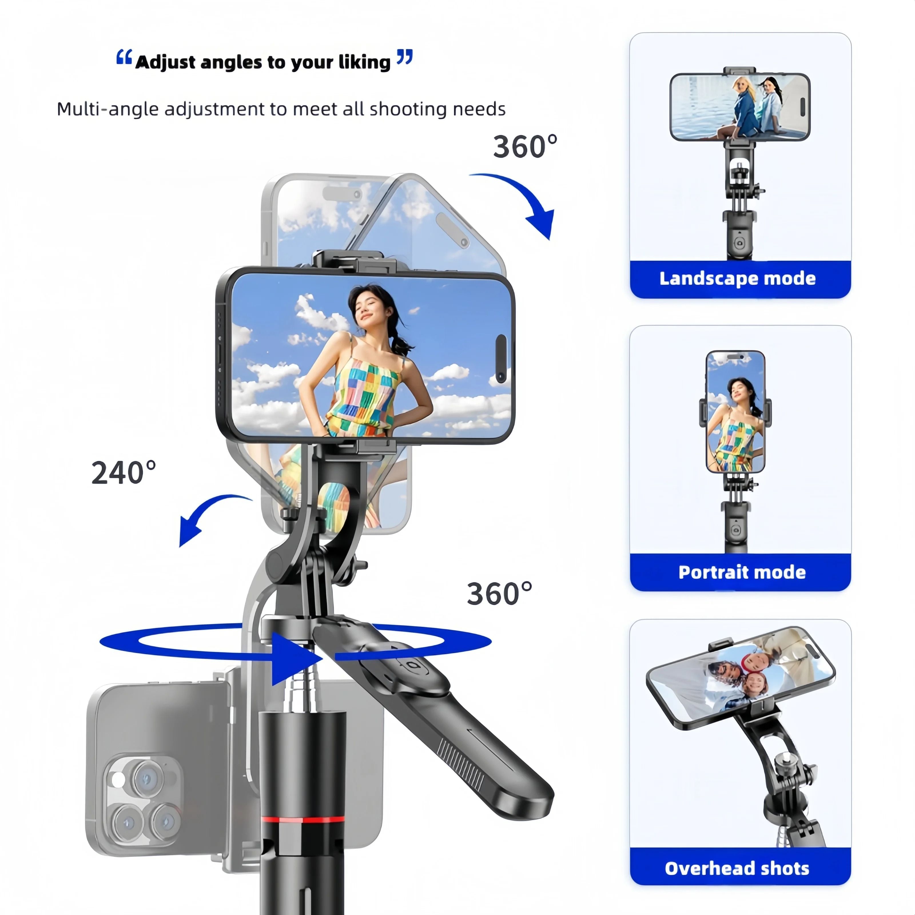 F16 Selfie Stick with Adjustable Tripod, 360° Shooting, Detachable Phone Holder, Bluetooth,1.7m Telescopic,Android/iOS