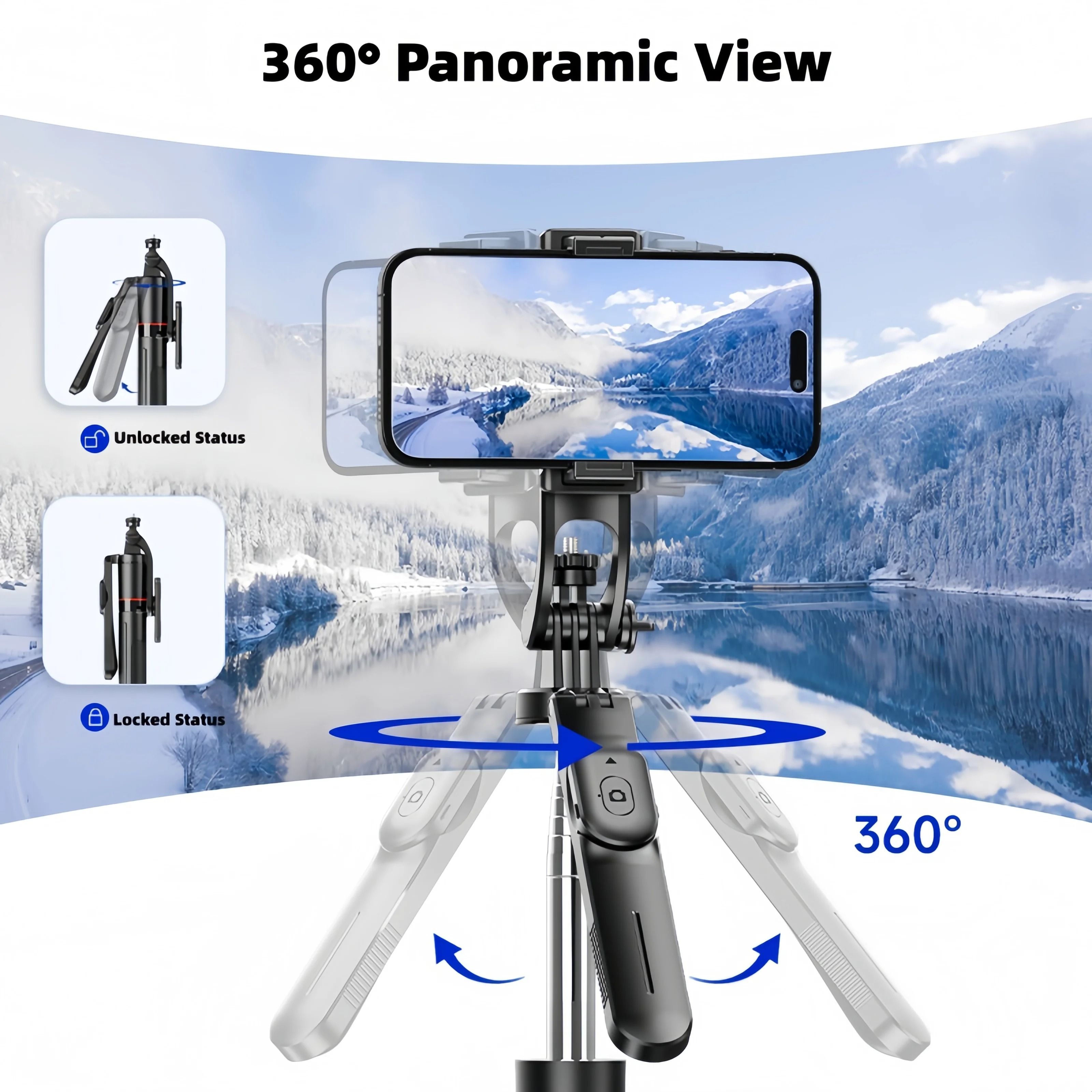 F16 Selfie Stick with Adjustable Tripod, 360° Shooting, Detachable Phone Holder, Bluetooth,1.7m Telescopic,Android/iOS