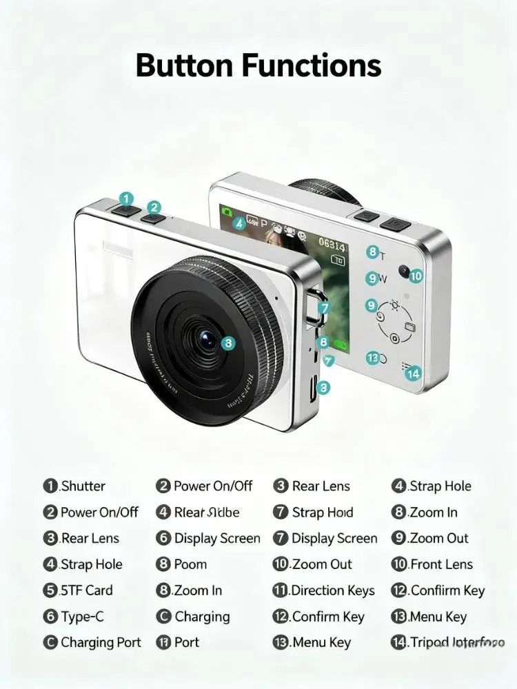 Digital Camera 2.8-inch IPS HD Touch Screen Metal Body Dual Camera for Campus Travel Selfies 32GB Storage