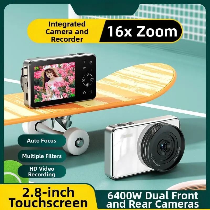 Digital Camera 2.8-inch IPS HD Touch Screen Metal Body Dual Camera for Campus Travel Selfies 32GB Storage