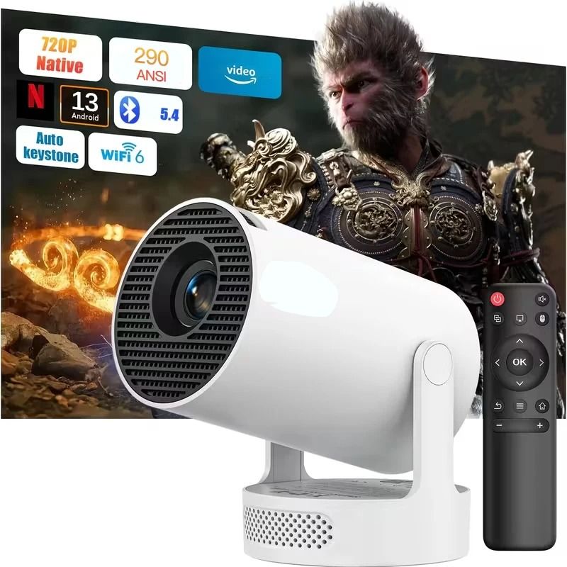 HY300Ultra Smart Android Projector, WiFi 6, 4K Decoding, Automatic Keystone Correction, Portable Projector