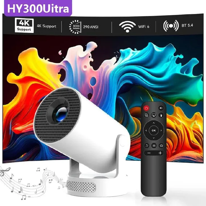 HY300Ultra Smart Android Projector, WiFi 6, 4K Decoding, Automatic Keystone Correction, Portable Projector