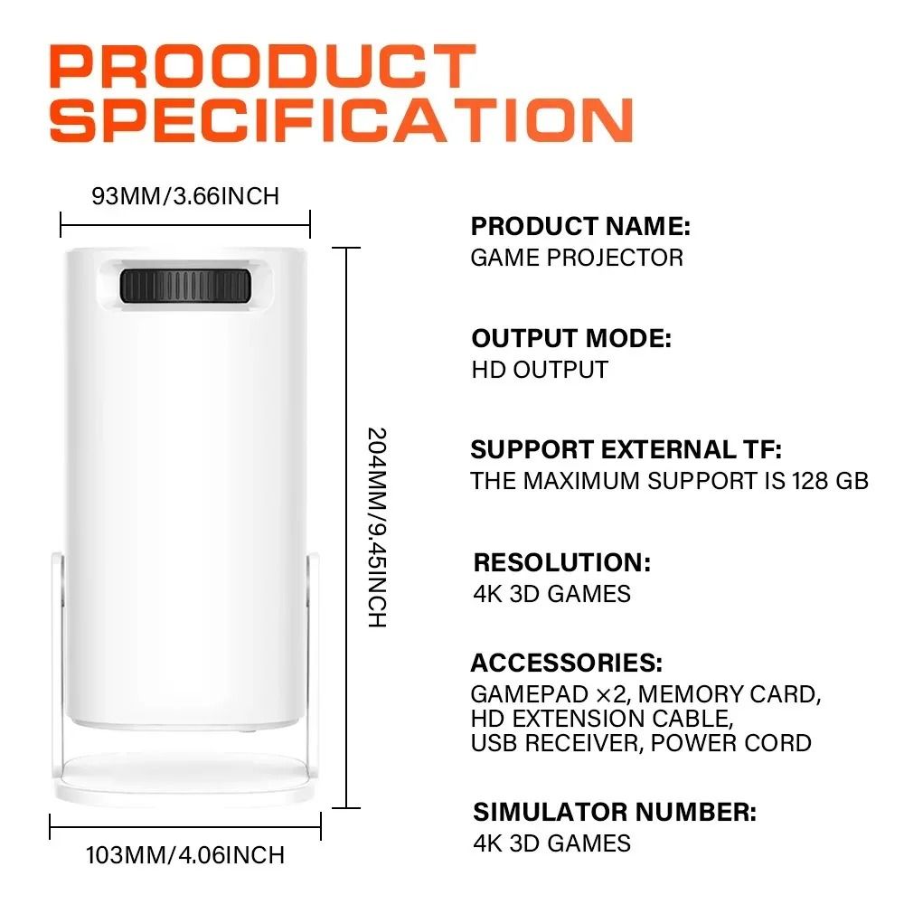 Android 11 Gaming Projector P30MAX 64GB TF Card Wireless Gaming Controller Dual WIFI 1280*720P Home Theater Portable Projector