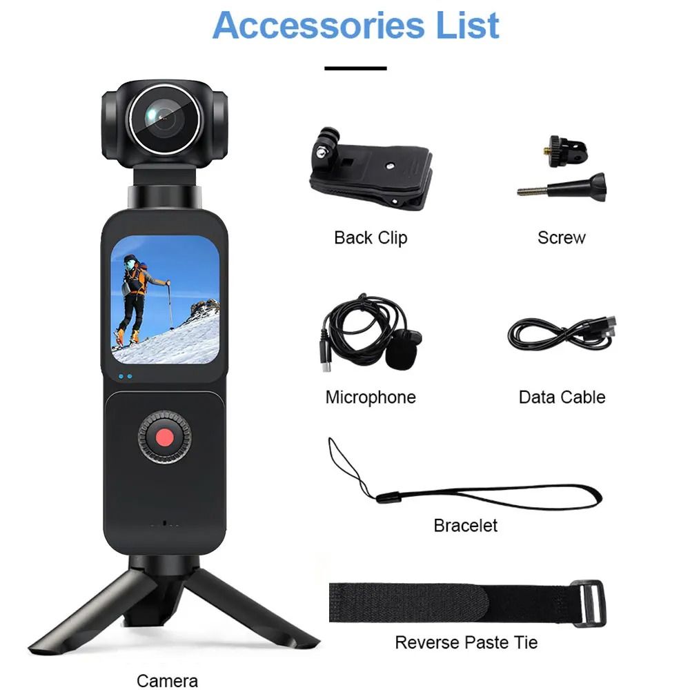5K Pocket Action Camera 270° Auto Rotatable Stabilization Touch Screen Sports DV Bodycam 4X Zoom Portable Digital Video Recorder