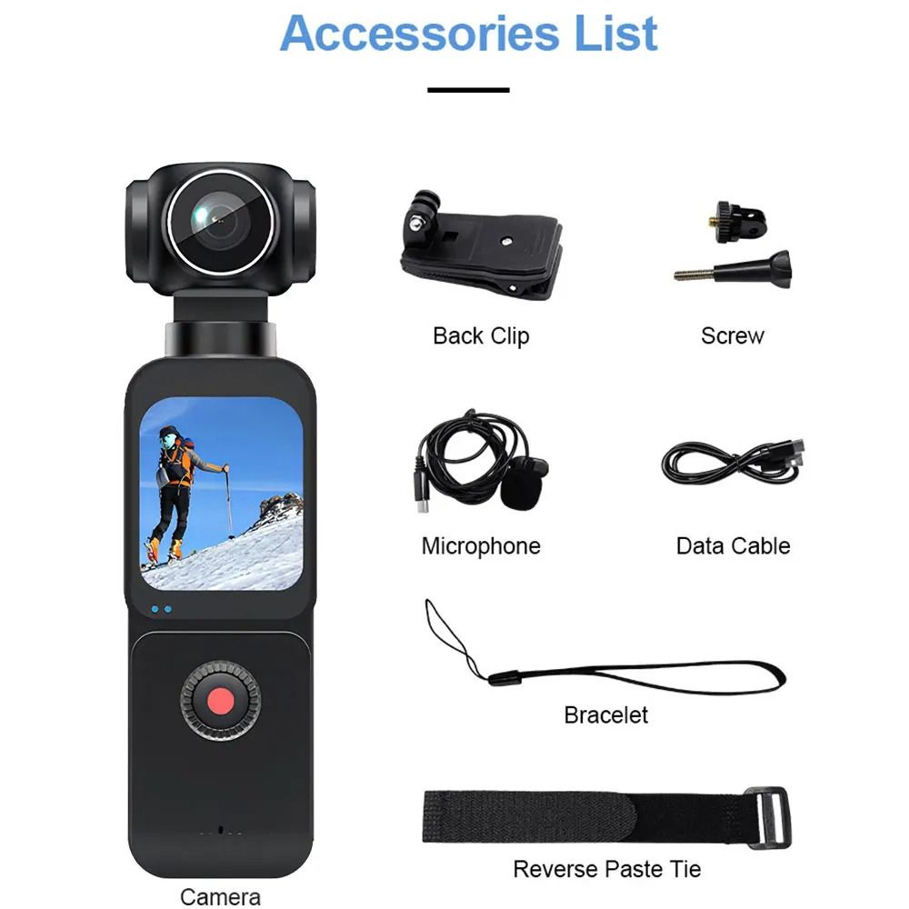 5K Pocket Action Camera 270° Auto Rotatable Stabilization Touch Screen Sports DV Bodycam 4X Zoom Portable Digital Video Recorder