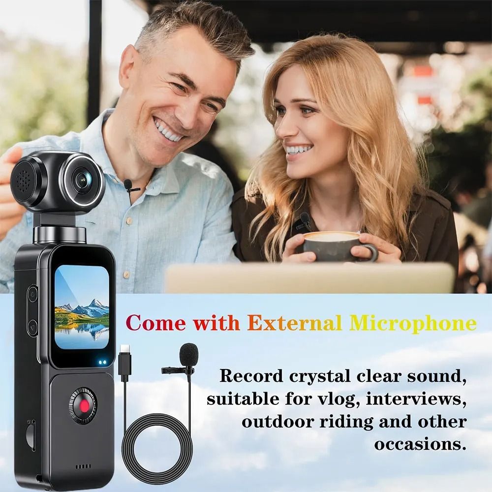 5K Pocket Action Camera 270° Auto Rotatable Stabilization Touch Screen Sports DV Bodycam 4X Zoom Portable Digital Video Recorder