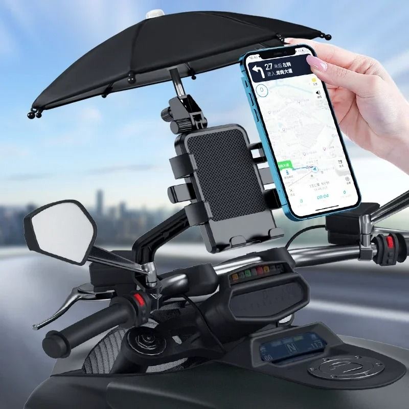 Motorcycle Mobile Phone Holder Stand & Umbrella Rainproof Sunshade Bicycle Outdoor Scooter Phone Clip Handlebar Mount For
