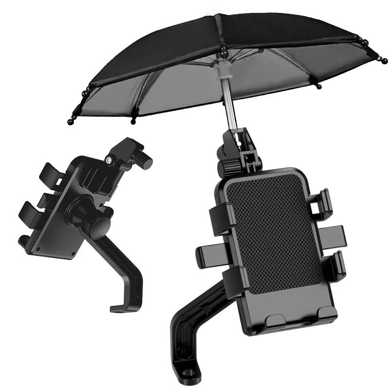 Motorcycle Mobile Phone Holder Stand & Umbrella Rainproof Sunshade Bicycle Outdoor Scooter Phone Clip Handlebar Mount For