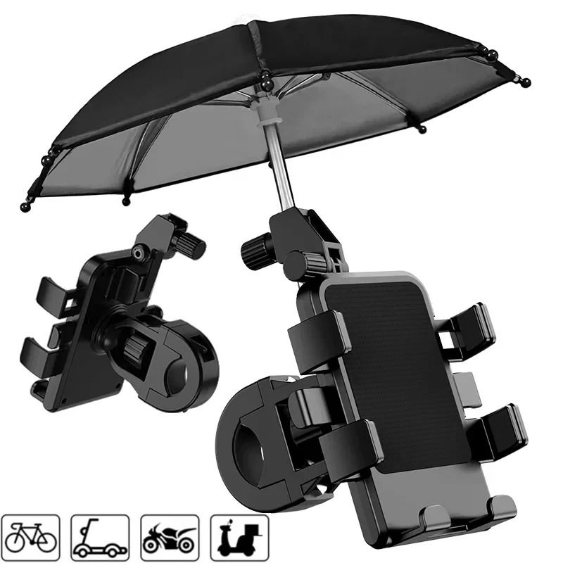 Motorcycle Mobile Phone Holder Stand & Umbrella Rainproof Sunshade Bicycle Outdoor Scooter Phone Clip Handlebar Mount For