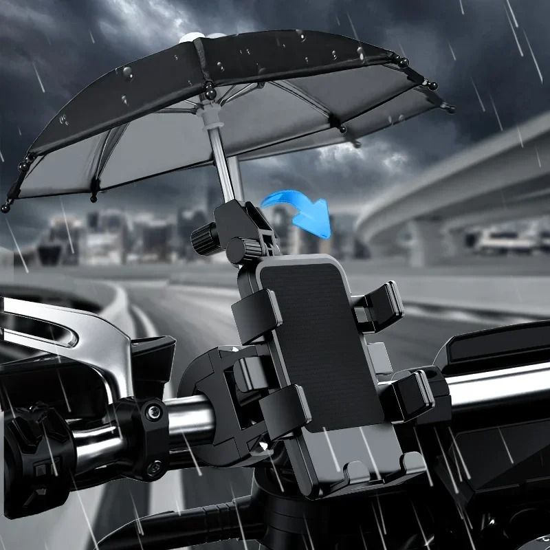 Motorcycle Mobile Phone Holder Stand & Umbrella Rainproof Sunshade Bicycle Outdoor Scooter Phone Clip Handlebar Mount For