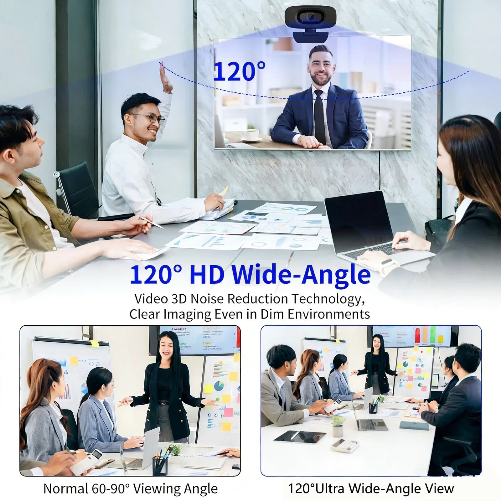 Desktop Computer Camera Smart Noise Reduction Autofocus USB Webcam 120°HD Wide-Angle Microphone PC Laptop Video Shooting Camera