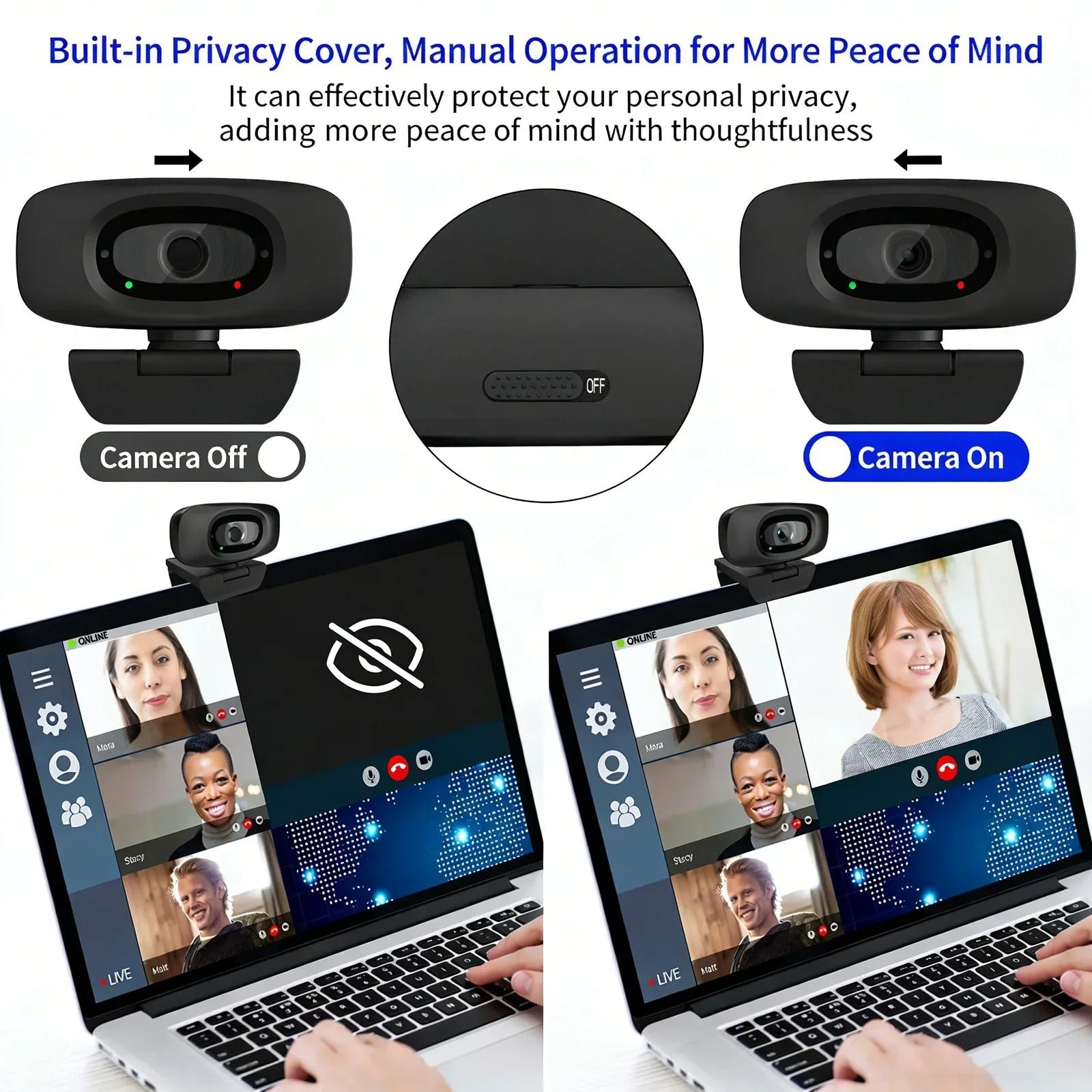 Desktop Computer Camera Smart Noise Reduction Autofocus USB Webcam 120°HD Wide-Angle Microphone PC Laptop Video Shooting Camera