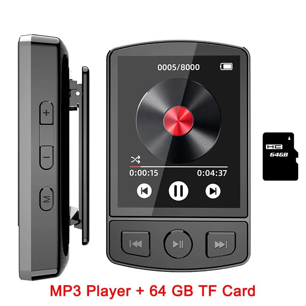 T6  MP3 Player Portable Sport Clip Walkman HiFi Sound Bluetooth-Compatible 5.0 Student Walkman 1.8 Inch Screen with FM Radio E-Book