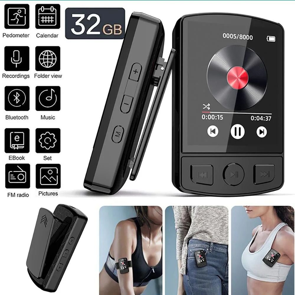 T6  MP3 Player Portable Sport Clip Walkman HiFi Sound Bluetooth-Compatible 5.0 Student Walkman 1.8 Inch Screen with FM Radio E-Book
