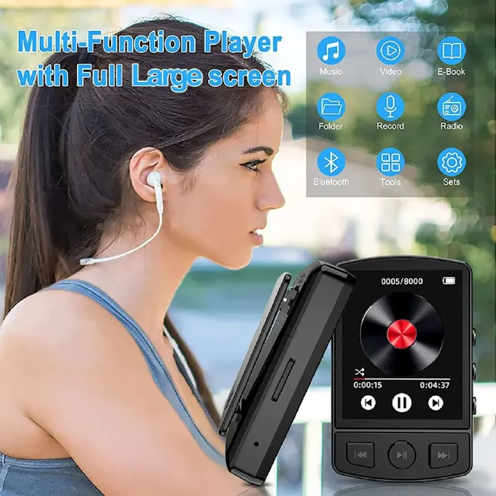T6  MP3 Player Portable Sport Clip Walkman HiFi Sound Bluetooth-Compatible 5.0 Student Walkman 1.8 Inch Screen with FM Radio E-Book